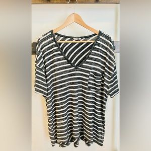 Gap Striped Black White V Neck Blouse Size XL